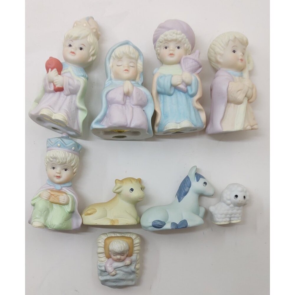 Lot of 9 Russ Berrie Bisque Mini Figurines Vintage Figurine Set Collectible